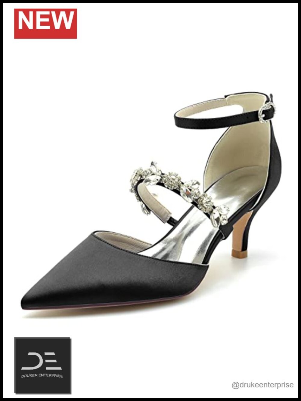 Kitten Heel Satin Ankle Strap Wedding Pumps Pointed Toe Formal Party Heels